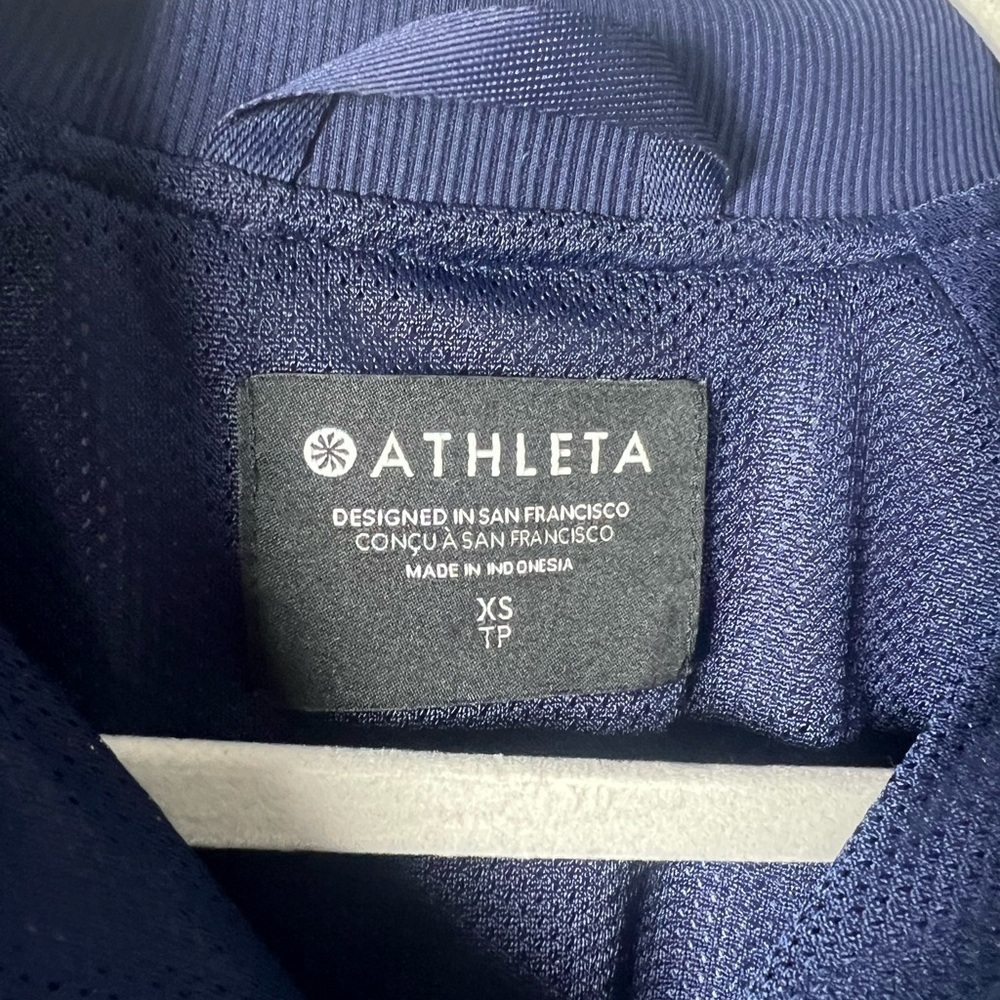 Athleta Brooklyn Bomber Jacket Patterned Blue Xs - image 4
